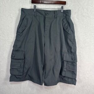 Gray Earth Cargo Shorts Mens‎ 32 Gray Ripstop Cotton Blend Multi-Pocket Casual